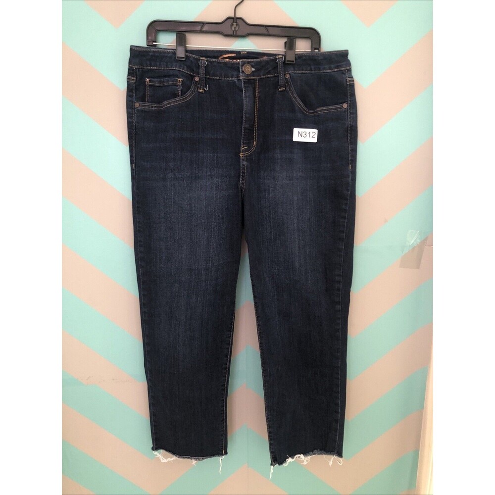 Seven7 Denim Jeans size 12 blue tower straight crop raw dark n312 casual